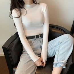 Pulls pour femmes 2023 femmes coréennes automne et hiver Slim Fit mince serré Semi col haut pull tricots femme hauts 23 couleur