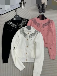 Suéteres para mujer 2023 Runway Otoño Marca Mismo estilo Suéter Manga larga Negro Blanco Rosa Cardigan Cuello redondo Ropa para mujer Alta calidad Qian