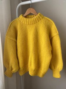 Ponts de femmes 2023 Robe de printemps Sweat Pullor Sweater Femmes étrangères à manches longues Veste jaune vif et cireuse