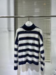 Pulls pour femmes 2023 été et automne vêtements Style décontracté col roulé bleu blanc rayé polaire pull en cachemire 0915