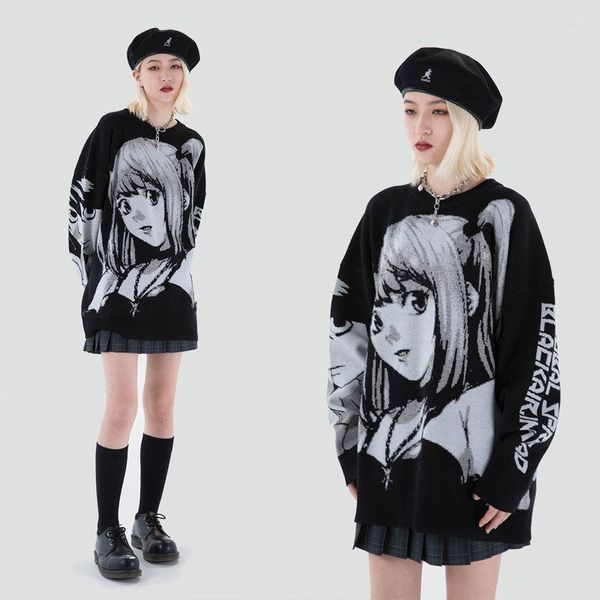 Pulls pour femmes 2023 Pull surdimensionné tricoté Harajuku Automne Hiver Vêtements Femmes Manches longues Top Gothique Japonais Kawaii Dessin animé