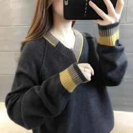 Damestruien 2023 V-ballen Sweater Vrouwen Argyle Spring en Winter Solid breien pullovers Basic Jumper Pull Femme Fashionable T127