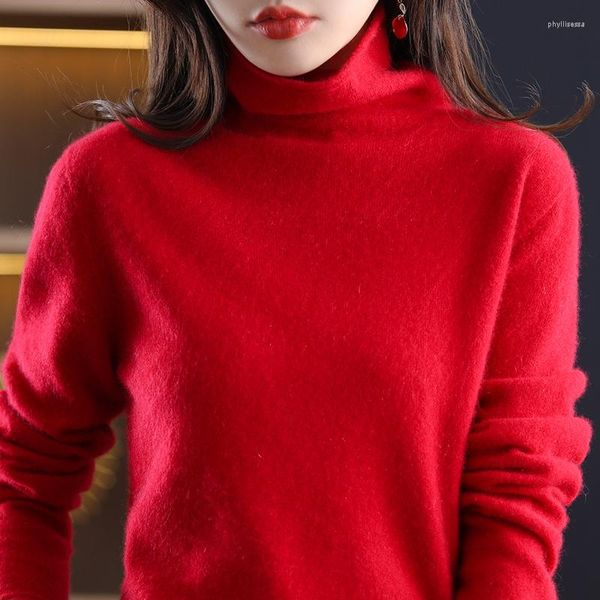 Suéteres de mujer 2023 suéter de invierno suéter de lana de fibra Natural cuello alto una línea en forma de comodidad sin costuras ropa de Cachemira
