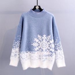Suéteres de mujer 2023 suéter de invierno tejido de Navidad cálido multicolor manga larga cuello redondo copo de nieve atmósfera de vacaciones top