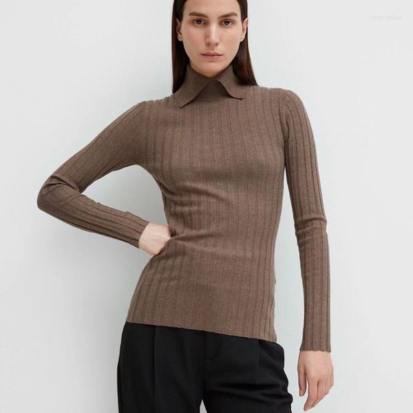 Suéteres de mujer 2023 suéter de mujer T estilo nórdico jersey de lana fino medio cuello abierto slim fit punto