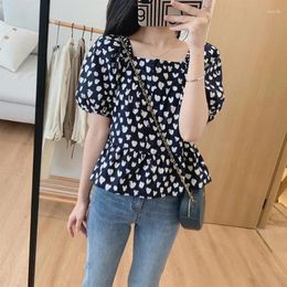 Pulls pour femmes 2024 All Match Chemise de mode coréenne Femmes Summer Print Casual Polka Dot Chemisier à manches courtes