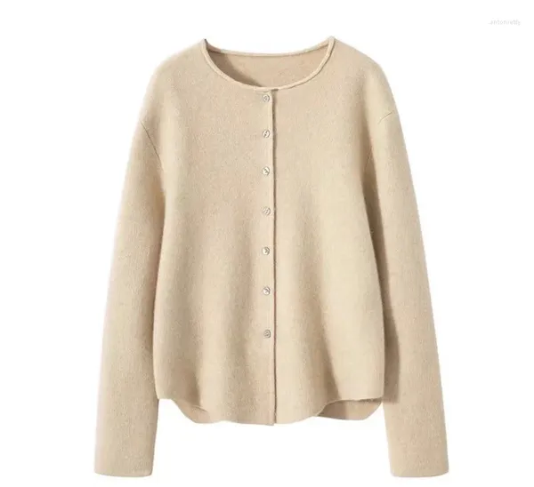 Pulls pour femmes 2024 automne/hiver cachemire quatre cardigan plat couleur unie pull à col rond tricot à simple boutonnage