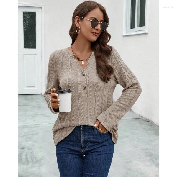 Pulls pour femmes 2024 Mode Bouton Tricot Casual Solide Manches longues Sexy Col V Bureau Lady Tops Automne Pull Corée Vêtements