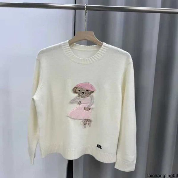 Pulls pour femmes 2024 Nouveaux Polos T-shirt RL Little Bear Brodé Coton Mélangé Tricots Col Rond Pull Pull Polyvalent Mode Toppzrmn