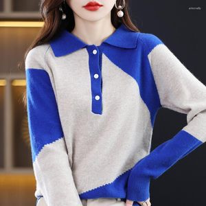 Damestruien 22 Autumn en Winter Cashmere Sweater Polo kraagkleding losse pullover Pure Wool gebreide tops