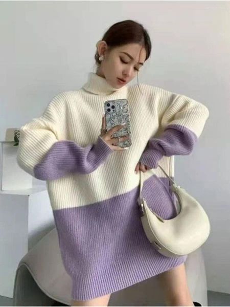 Pulls pour femmes 4XL Printemps Blanc Violet Tops Japon Ulzzang Jumper Pull Harajuku Mode Basic Manches Longues Cool Turtleneck Vêtements