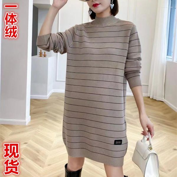 Pulls pour femmes ajouter une robe de flocage bouleversée une édition Qiu Dong Han dames longues en pull à col roulé en vrac jupe de base en tricot