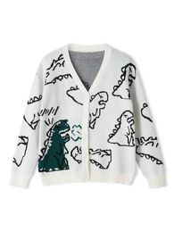 Dames Truien Volwassenen Tops Dinosaurusprint Lange mouw Los gebreid vest met knopen Herfstoutfit voor dames Heren S M L XL