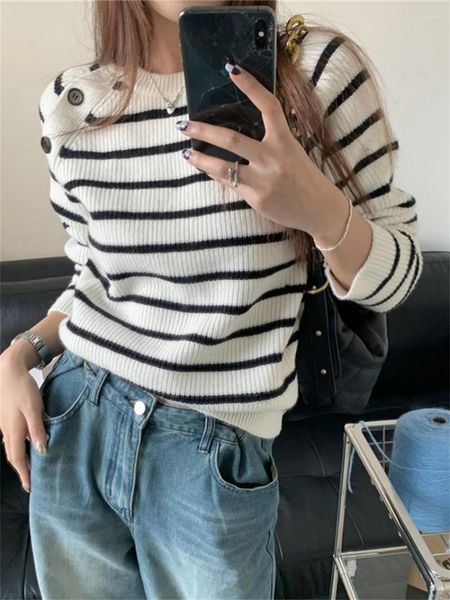 Pulls pour femmes Alien Kitty 2023 Stripes Jumpers Femmes Slim Office Lady Boutons Mode Lâche Chic All Match Automne Streetwear Casual