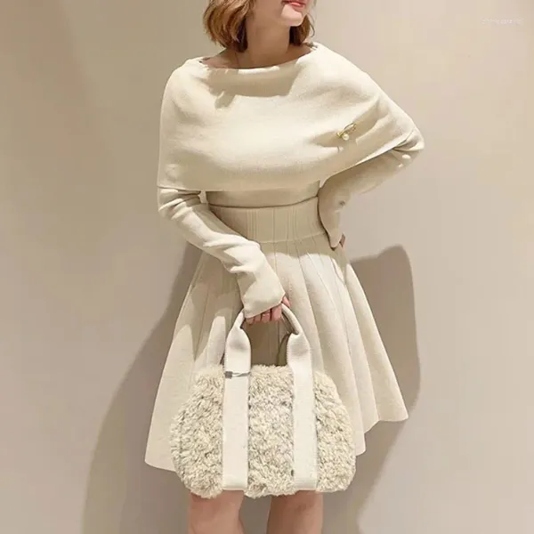 Suéteres de mujer All-Match Solapa Un hombro Suéter femenino Manga larga Simple Elegante Knit Tops 2023 Otoño Invierno Slim Fit Japonés