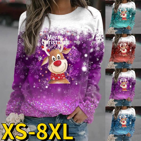 Suéteres de mujer Suéter con estampado animal Cuello redondo Top Elegancia Manga larga Otoño Invierno Jersey vintage diario para mujer Camiseta navideña 230831