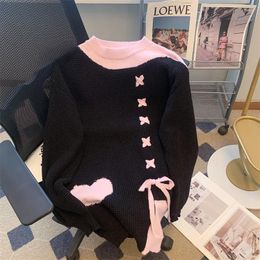 Pulls pour femmes Arrivée Bow Love Bandage Pull Tricot Pull Femmes Hiver Lace Up Jumpers Chic Rose Pull Femme Tricots 2024