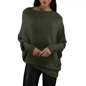 Pulls pour femmes Asymétrique Drapé Jumper Automne Femmes Solide Col Ras Du Cou Manches Longues De L'épaule Pull Slouchy Pull En Tricot Pour FemmesL23111