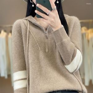 Damessweaters herfst en winter 2023 Trui Pure Wool Hoodie Gebreide Pullover Koreaanse Mode Verdikte Top