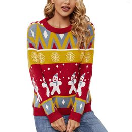 Damenpullover Herbst und Winter Cartoon niedliches Muster Rundhals-Langarmpullover lockerer Strickpullover Weihnachtswärmer