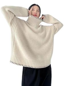 2024 Women's Cashmere Pullover: Hand-stitched, Fashionable, Loose Fit, Lazy Wind Style. Turtleneck, Thick Knit, Wool Outerwear in Trendy Colors. Sizes: S, M, L, XL, XXL