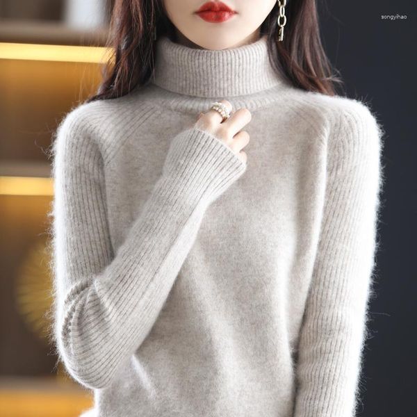 Suéteres de mujer Otoño e Invierno suéter de terciopelo de visón cuello alto Jersey de punto moda suave cálido Color sólido Top versión coreana