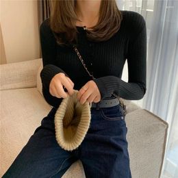 Pulls aux chandails pour femmes Pillumage et hiver Round Cou Solid Button Vis Fixage à manches longues Pull tricot tricot tricot Slim Fit