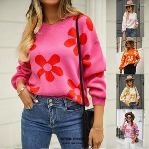 Suéteres De Mujer Otoño E Invierno Jersey Cuello Redondo Manga Larga Estampado De Flores Gran Moda Casual Viajero Vacaciones Suéter Tops