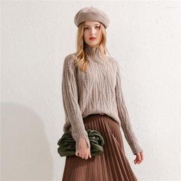 Suéter feminino outono e inverno suéter de lã pura gola alta solta caxemira pulôver grosso tamanho grande malha quente