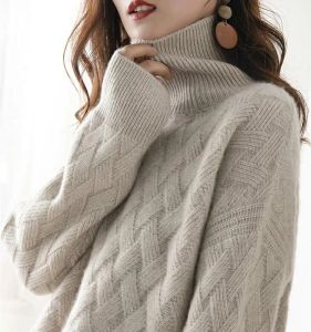 Suéteres de mujer Otoño e Invierno suéter de Cachemira de cuello alto mujer 2024 estilo Languid Breeze suéter grueso suelto lana subyacente