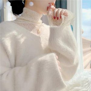 Dames truien herfst en winter v-neck pullover trui roze retro Japanse fee zachte losse mohair vrouwen