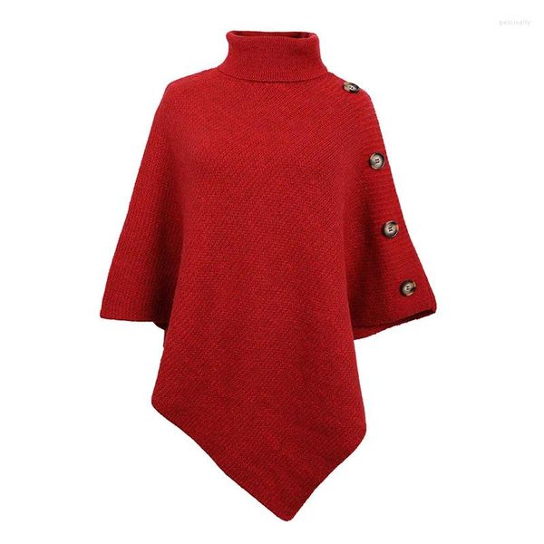 Suéteres de mujer otoño estilo famoso capa chal prendas de punto mujer Color sólido moda Casual suéter de cuello alto Top Jersey Chic