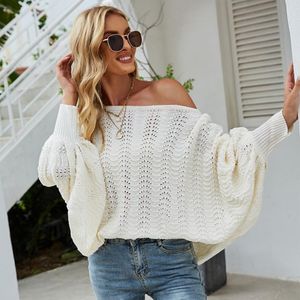 Suéteres de mujer otoño para mujer 2023 moda de invierno Sexy cuello oblicuo manga de murciélago Tops sueltos suéter blanco negro