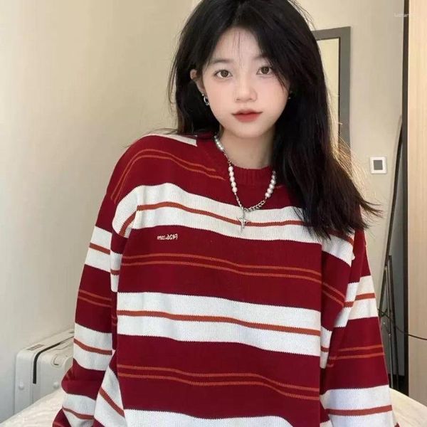 Pulls pour femmes automne Style japonais contraste couleur pull rayé collège lâche paresseux rétro tricoté niche doux