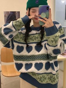 Dames truien herfst gebreide jacquard liefde trui y2k 2023 kint lange mouw pullovers demalewinter mode zoete Koreaanse dame jumpers