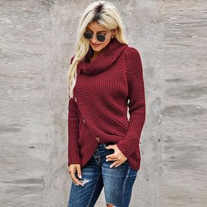 Maglioni da donna Autunno Primavera Maglione Collo ad anello Manica lunga Bottoni irregolari Pullover Top Fashion Lady Knit Commercio all'ingrosso