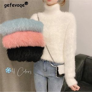 Pulls pour femmes Automne Hiver 2024 Mink Cachemire Pull Femmes Basic Tricoté Pull Élégant Doux Dames Vêtements Lâche Casual Femelle