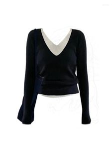 Pulls pour femmes automne hiver pull noir pull bureau dame simple col en v tricots patchwork pull chaud basique harajuku surdimensionné