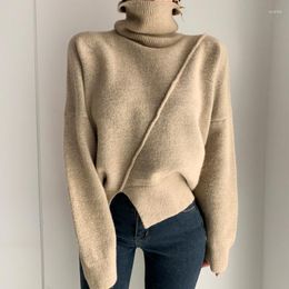 Suéteres de mujer Otoño Invierno Casual suéter grueso de gran tamaño jerseys mujeres 2023 Split Fork Jersey holgado de cuello alto