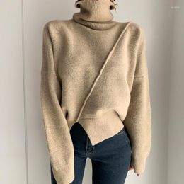 Pulls pour femmes Automne Hiver Casual Oversize Pull épais Pulls Femmes 2023 Fourche fendue Pull à col roulé en vrac