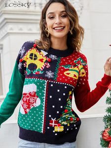 Pulls pour femmes automne hiver pull de Noël mode tricoté à manches longues haut décontracté arc o-cou pulls élégants en tricots
