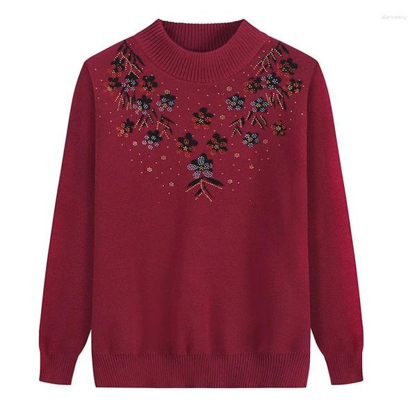 Pulls pour femmes Automne Hiver Vêtements Laine Pull tricoté Pull d'âge moyen Mères âgées Chemises à manches longues Femmes Pull Tops