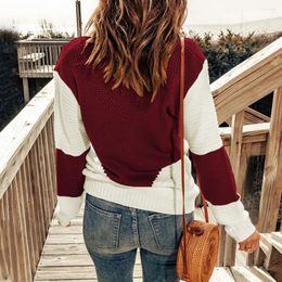 Pulls pour femmes automne hiver bloc de couleur Crochet pull bas haut tempérament femme pull ample pour l'école