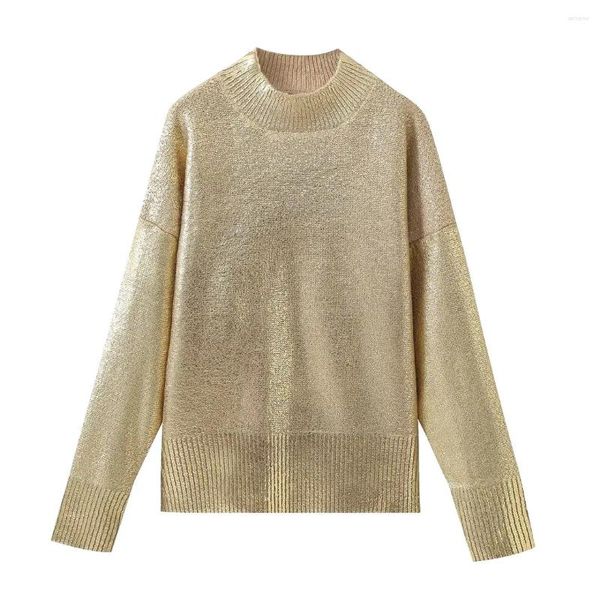 Pulls pour femmes automne hiver brillant or paillettes pull femmes manches longues tricoté pulls chauds hauts pulls