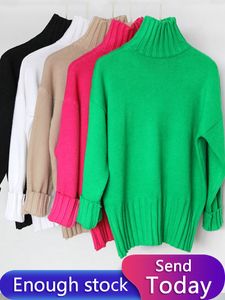 Pulls pour femmes Automne hiver vert col roulé pull pull femmes de haute qualité grande taille pulls tricotés pulls doux blanc pull 230306