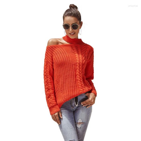 Suéteres de mujer Otoño Invierno cuello colgante suéter sin tirantes hueco hombro abierto pulóver mujer naranja blanco