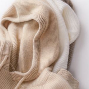 Pulls pour femmes automne hiver pull en cachemire à capuche femme pull lâche 100% pure laine à capuche languissant paresseux vent base de tricot 221109