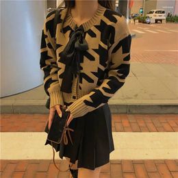 Pulls pour femmes Automne Hiver Houndstooth Imprimer Couple Pull épais Tendance Chic Pull Femmes Mode Casual Lady Tops All Match Femelle