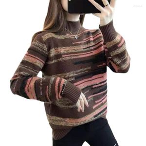 Pulls pour femmes automne hiver coréen lâche chaud pull en tricot manteau rétro demi col haut pull apprêt rayé marée