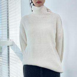 Suéteres de mujer Otoño Invierno señoras cuello alto suéter de punto de lana hecho a mano con cuentas sueltas Slim Fit Cashmere